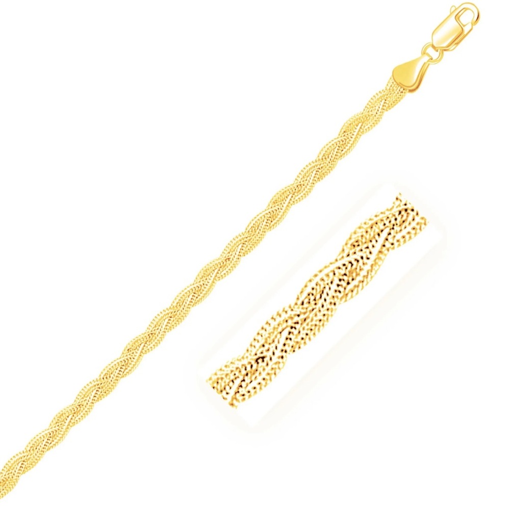 3.5mm 14k Yellow Braided Foxtail Anklet